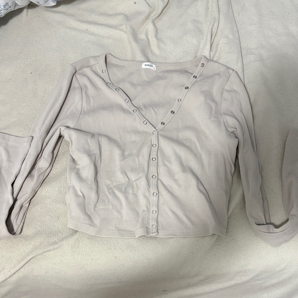 Garage Light Beige Button-Up Blouse